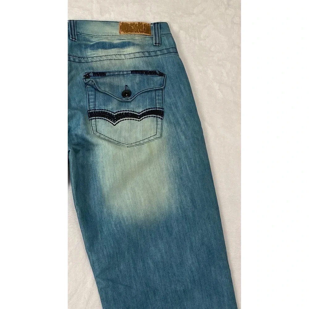 Halifax Mens Straight Leg Jeans Light Blue‎ Denim 38W 34L Embroidered Pockets